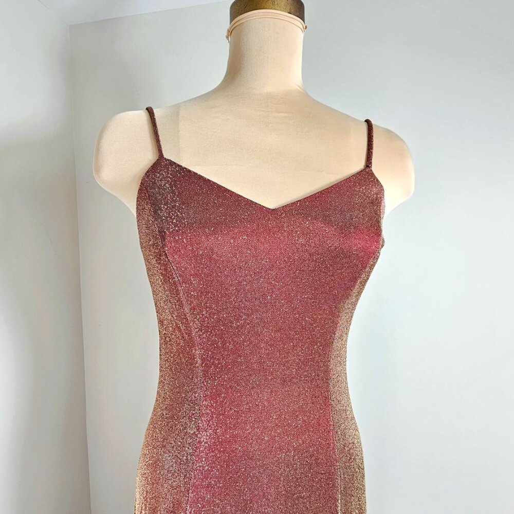 Moda International Copper Metallic Midi Dress Size 4 90s Slip Dress - Picture 4 of 12